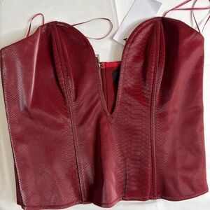 Red Faux Leather Bustier Top